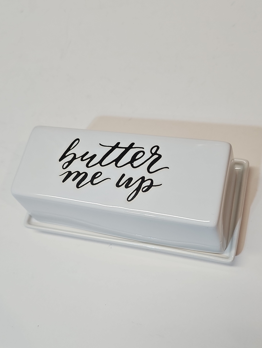Threshold "Butter Me Up" White Butter Dish w/ Black Letters